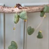 Sage Green Felt Hearts & Gold Bell Garland