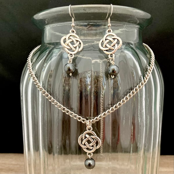 Upcycled Celtic Knot Necklace and Earrings set 