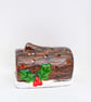 Hand-Painted Christmas Yule Log Tea Light Holder - Ceramic Christmas Candle Hold