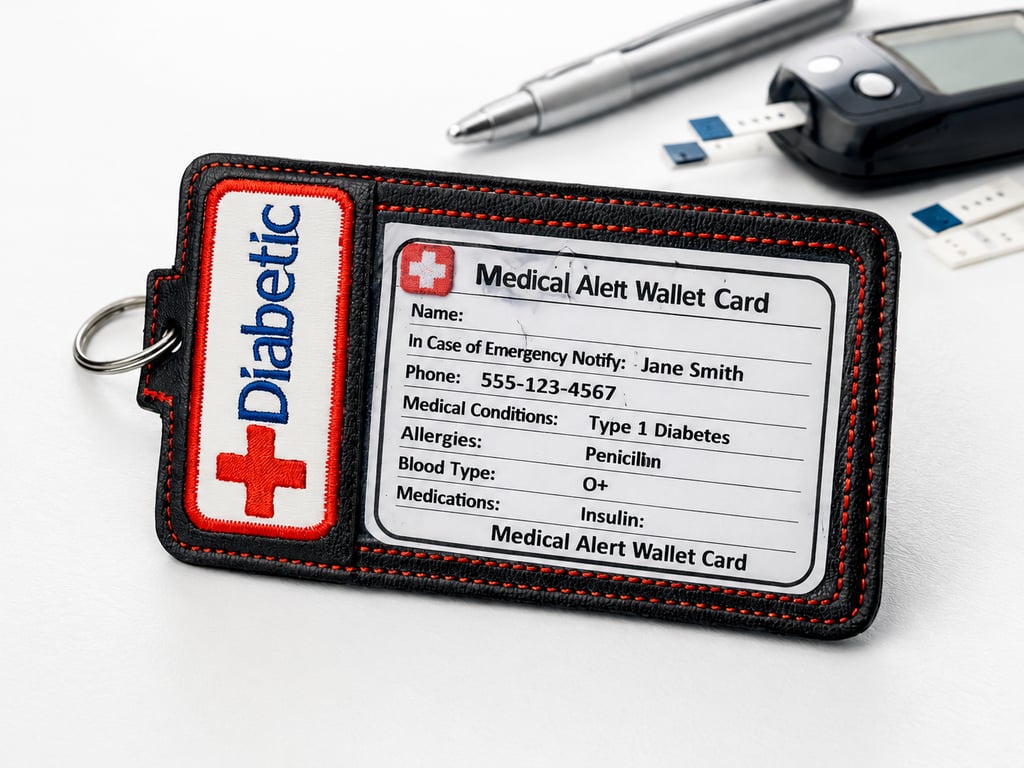 Diabetic Medical Alert Card Holder Wallet 15 x 8cm – Black & Red embroidered