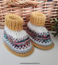 Designer Fairisle 90% % 100% Merino Wool Booties 3-9 months size - Image 7