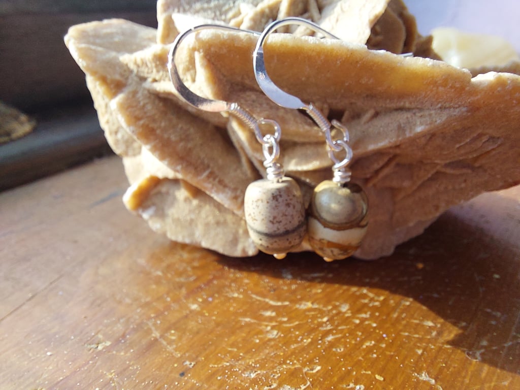 Sterling Silver Picture Jasper Barrel Earrings