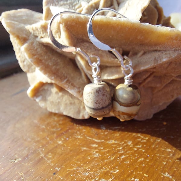 Sterling Silver Picture Jasper Barrel Earrings