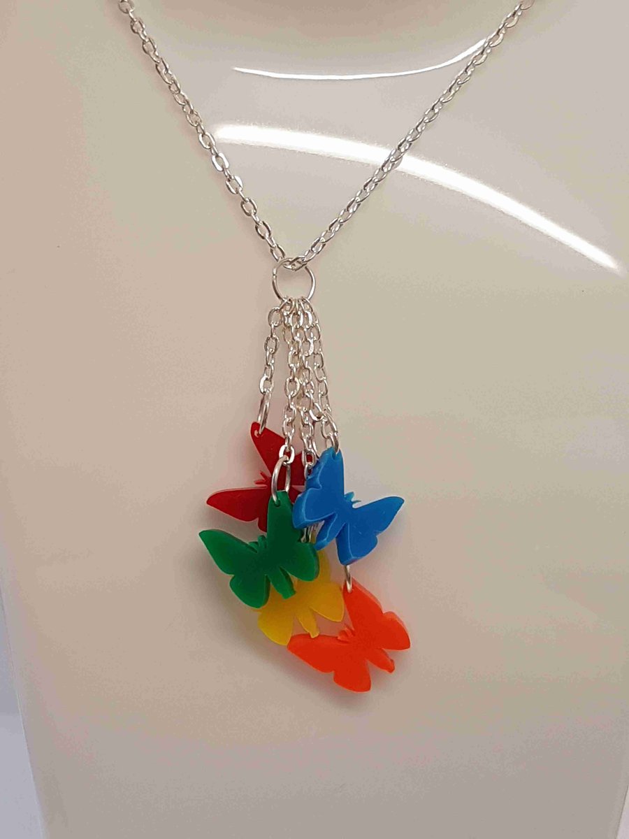 Dangly 5 Butterfly Necklace - Acrylic