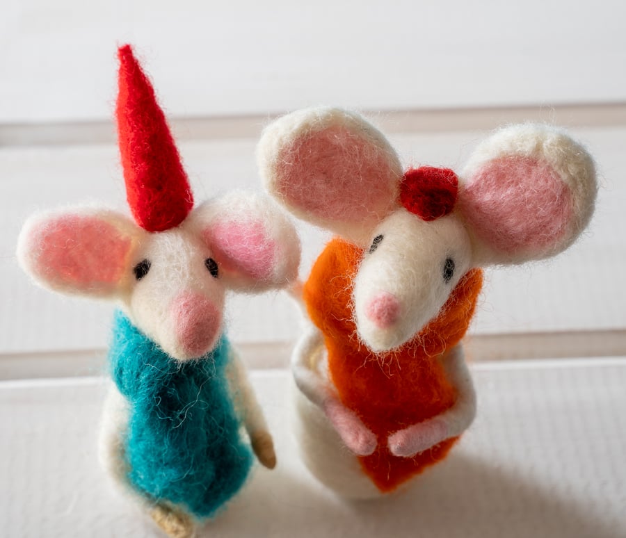 Needle Felted White Mouse Wrapped Up For Winter in a Hat and Scarf