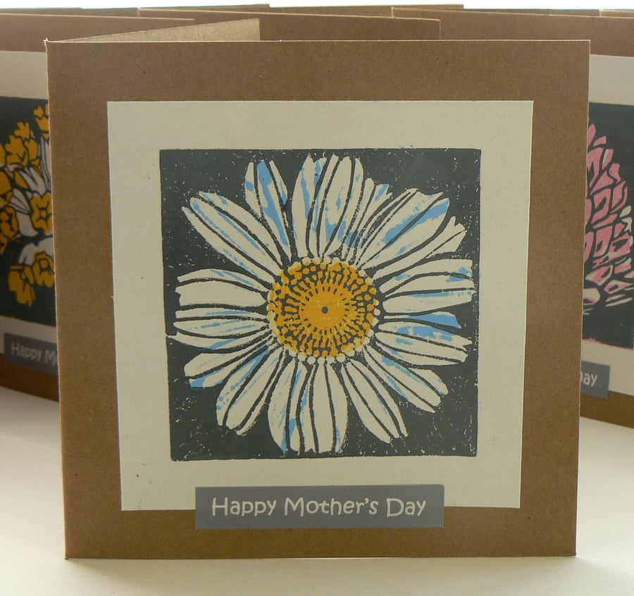 Chamomile hand printed linocut Mother's Day card