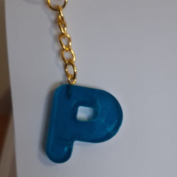 Handmade epoxy resin keyring with initial letter P