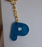 Handmade epoxy resin keyring with initial letter P