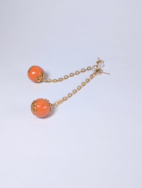 Polymer clay bead dangle earring with chain