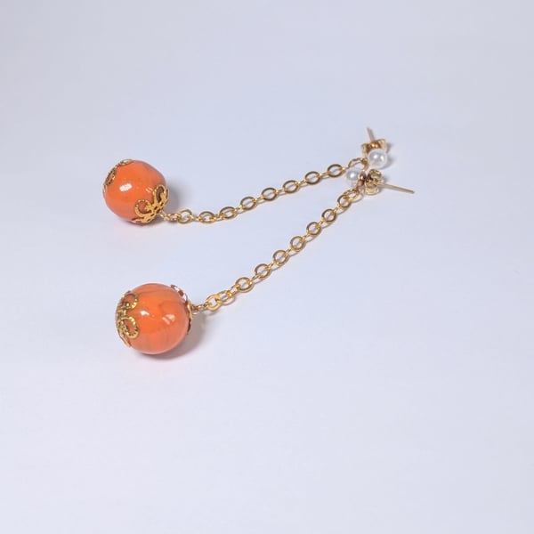 Polymer clay bead dangle earring with chain
