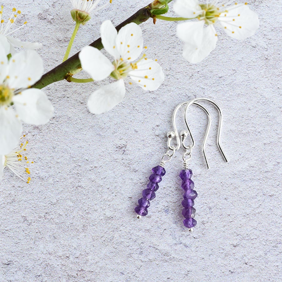 Minimalist Amethyst and Sterling Silver Stacked Earrings