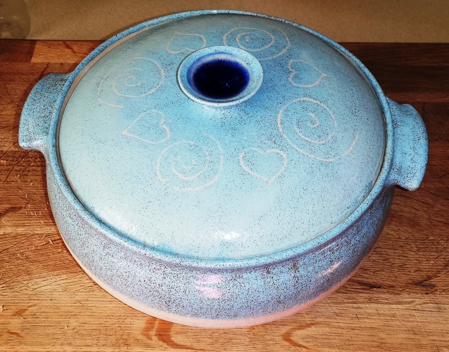 Delightful potbellied  stoneware casserole