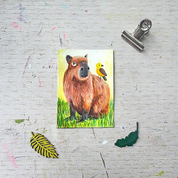 Cabybara Miniature Original ACEO painting - One of a kind