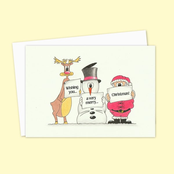 Funny Christmas Card: Pencil Illustration Wishing You a Merry Christmas (603)