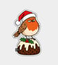 Unique Funny Christmas Sticker Xmas Decal - Grumpy Robin On Pudding 