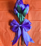 Beautiful Trio of Large Purple Ribbon Tulips - Purple Bow. Faux Flowers - Image 1