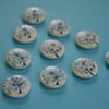 15mm Wooden Tree Blossom Buttons Blue White 10pk Leaves (ST11)
