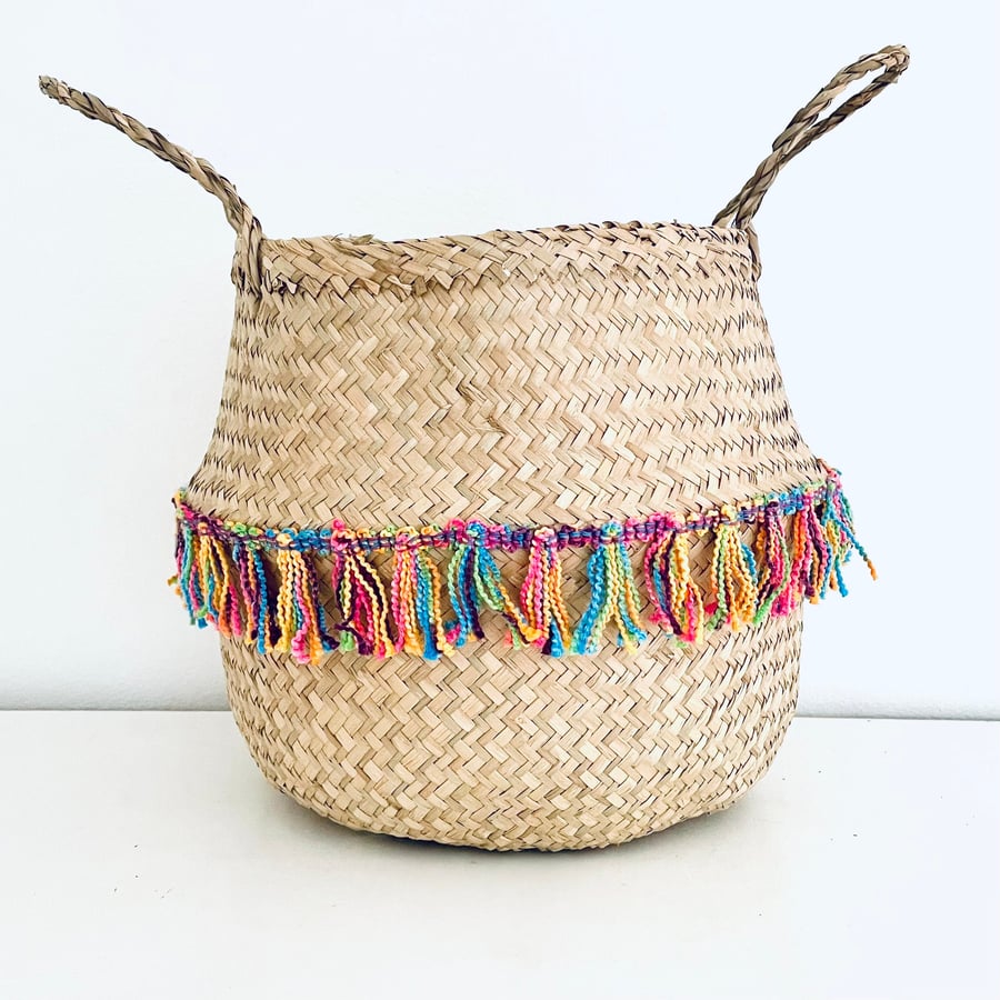Rainbow tassel belly basket storage basket kids room nursery bedroom accessories