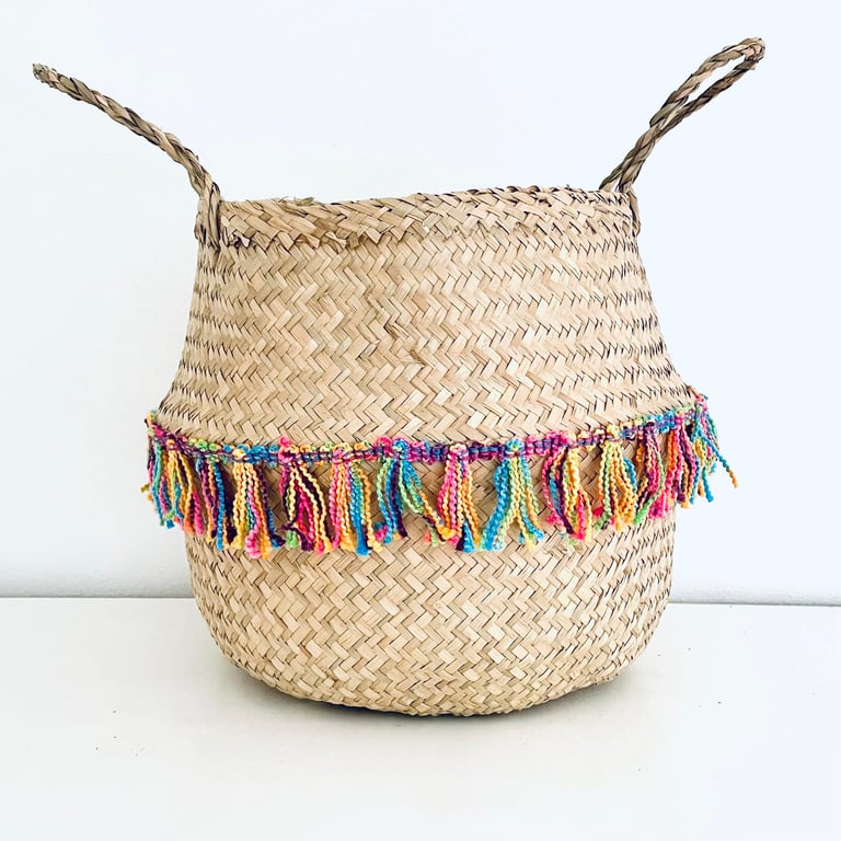 Rainbow tassel belly basket storage basket kids room nursery bedroom accessories