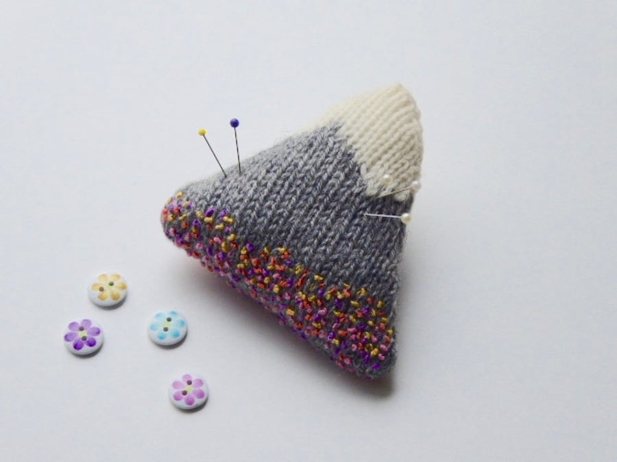 Pincushion, knitted pincushion, mountain pincushion