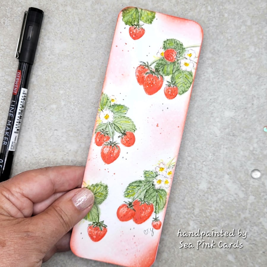 Strawberry bookmark - bookmark, handpainted, berries, original art, book lover