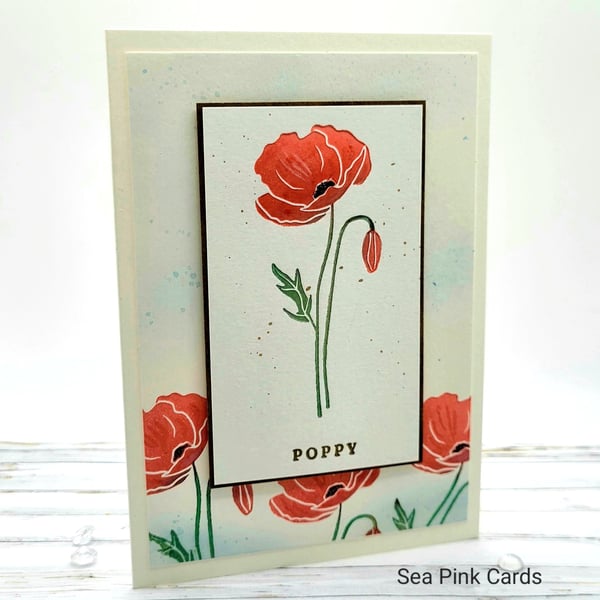 Blank Red Poppy Card - textured, embossed, all occasions, birthday, remembrance