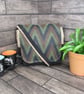 Upcycled Coffee Sack -  Crossbody Shoulder Bag - Green black and brown zigzag