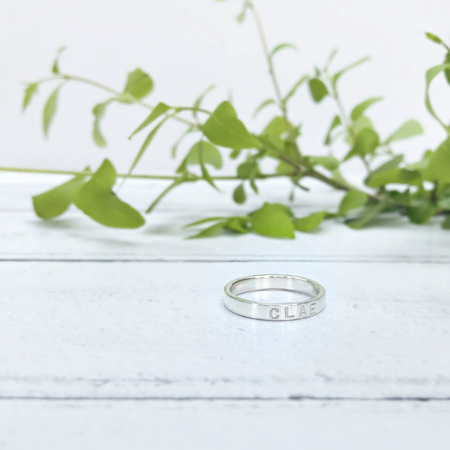 Text Ring - hand stamped jewellery - personalised ring - name ring - words ring 