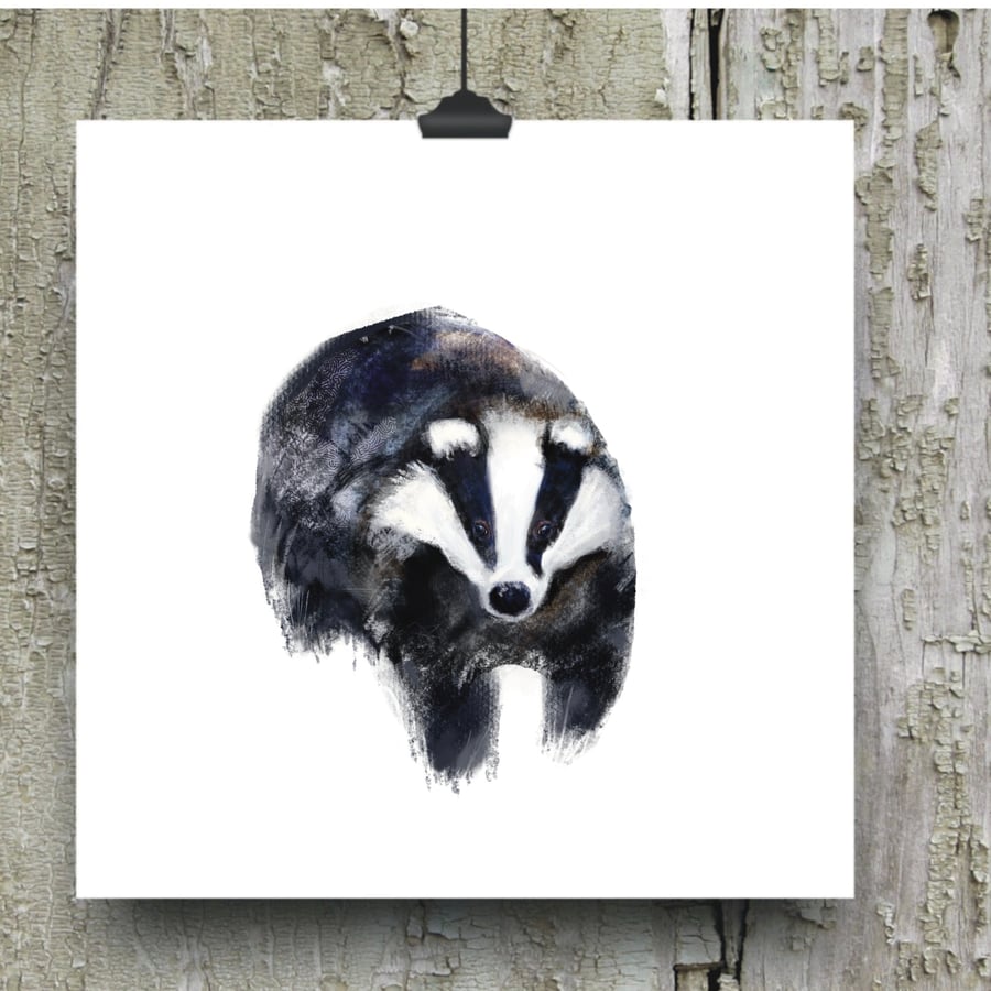  Badger Greeting Card -Art Card - Badger print