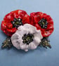 RED & WHITE POPPY BROOCH Poppy Pin Red Wedding Lapel Flower HANDMADE HANDPAINTED - Image 4