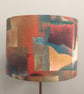Abstract Earthy Tones Mid Century Style Lampshade in Retro Brown Teal fabric - Image 2