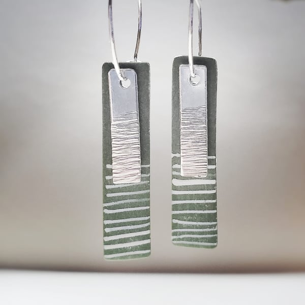'Winter Trees' drop hoop silver earrings