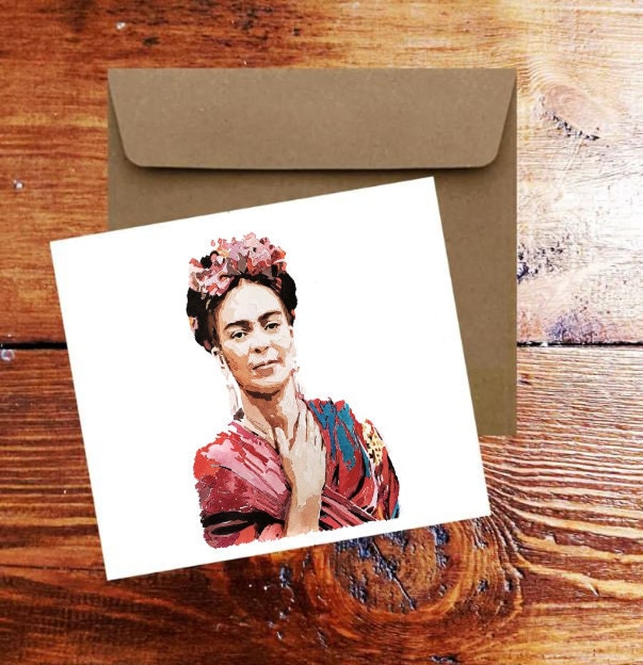 Frida Kahlo Greeting Card .Frida Kahlo Watercolour art card,Frida Kahlo art Gree