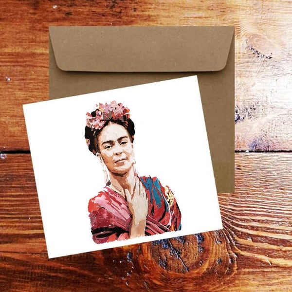 Frida Kahlo Greeting Card .Frida Kahlo Watercolour art card,Frida Kahlo art Gree