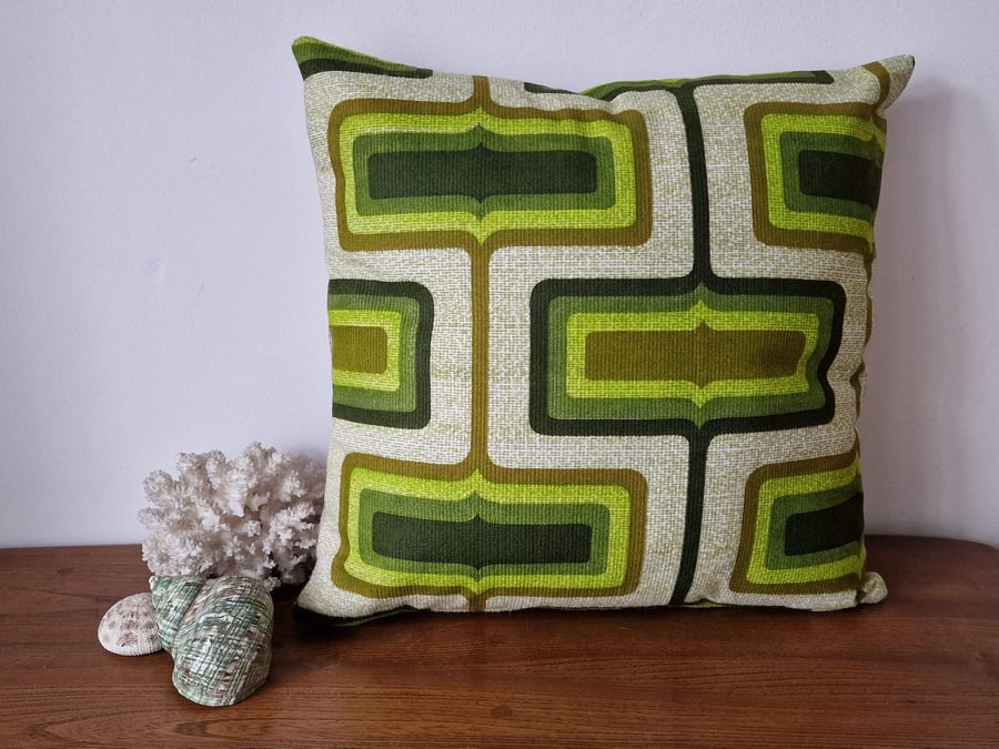 Handmade geometric green pattern cushion cover vintage 1960s 1970s fabric