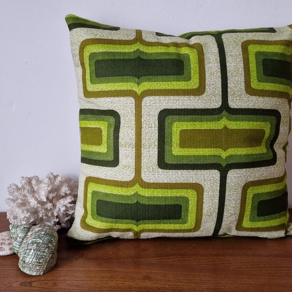 Handmade geometric green pattern cushion cover vintage 1960s 1970s fabric