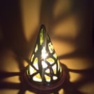 Ceramic hand made quirky green christmas tree lantern or tealight