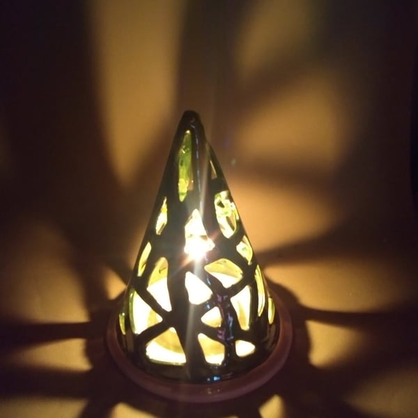 Ceramic hand made quirky green christmas tree lantern or tealight