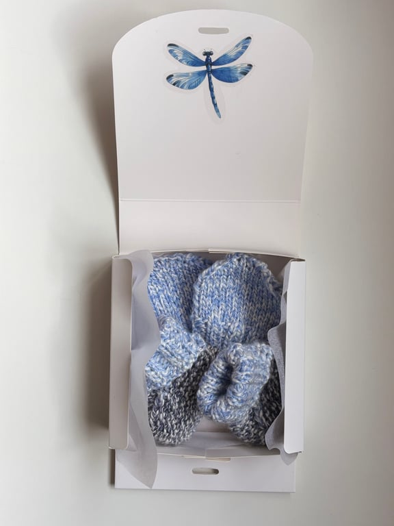 Blue baby booties and mittens gift set
