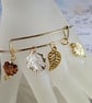 Autumn Leaves expandable bangle, KC Light Gold, Leaf Charms, Multi-fit bracelet - Image 3