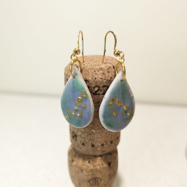 Faux ceramic purple and green earrings 