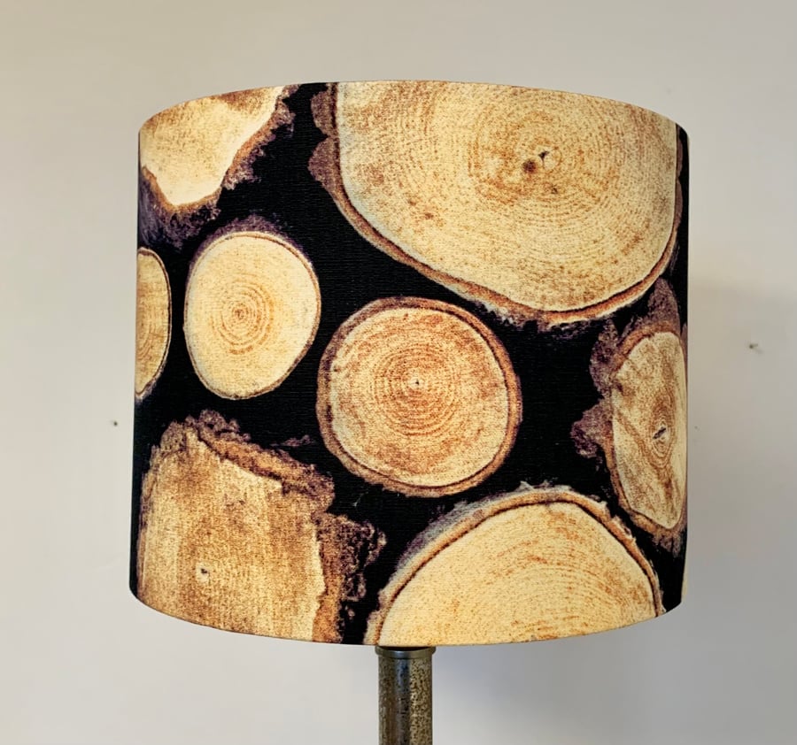 Unusual Log Wood Grain on a Black Background Scandi theme Fabric Lampshade