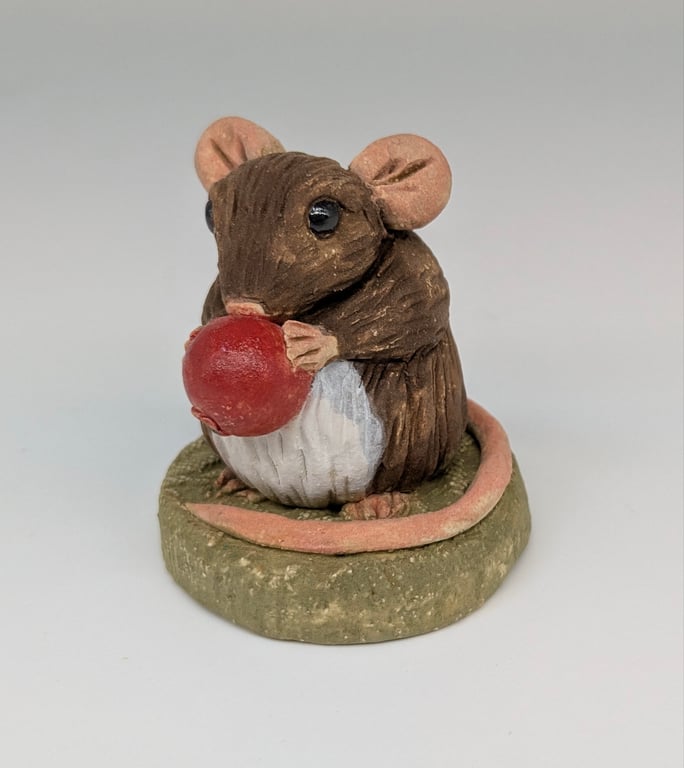 Miniature Mouse with Berry Ceramic Sculpture