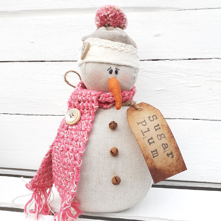Handmade One of a Kind Primitive Snowman Decoration Free Standing