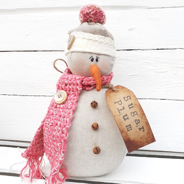 Handmade One of a Kind Primitive Snowman Decoration Free Standing
