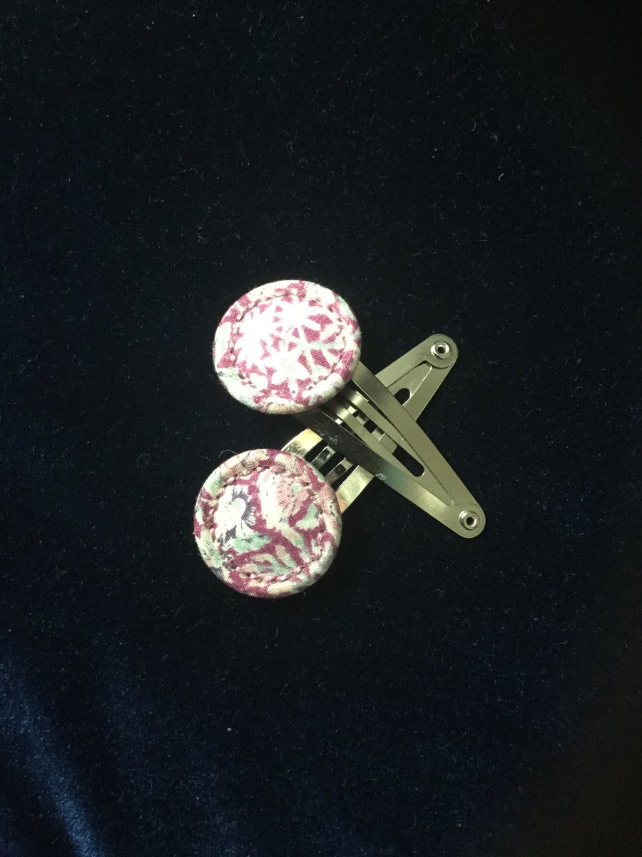 Dorset Singleton Button Hair Clips, Pair, Liberty Print ‘Chive’