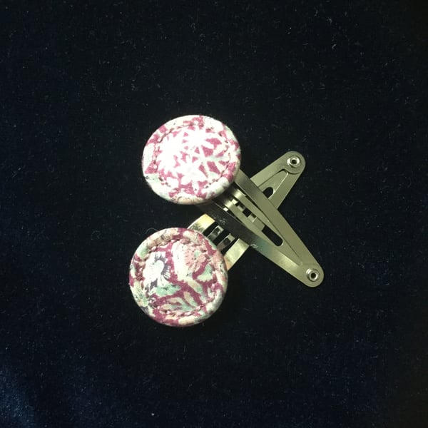 Dorset Singleton Button Hair Clips, Pair, Liberty Print ‘Chive’