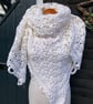 Off White Organic Wool Lace Handmade Triangle Shawl Wrap Scarf - Image 5