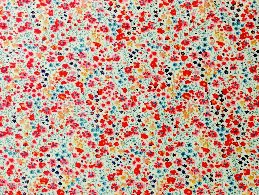 Liberty Fabric 10" Square : PHEOBE Red Orange Blue White Ditzy Floral