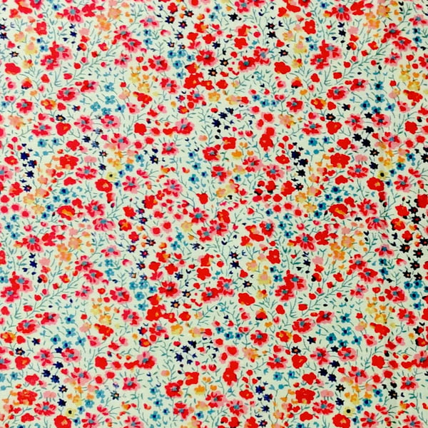 Liberty Fabric 10" Square : PHEOBE Red Orange Blue White Ditzy Floral